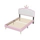 preview thumbnail 6 of 8, Twin size Upholstered Princess Bed With Crown Headboard,with Headboard and Footboard with Light Strips,White+Pink