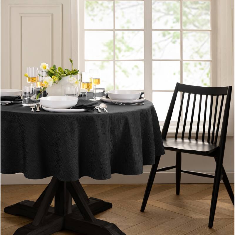 Continental Solid Texture Water and Stain Resistant Tablecloth - 60x84 Oval - Black