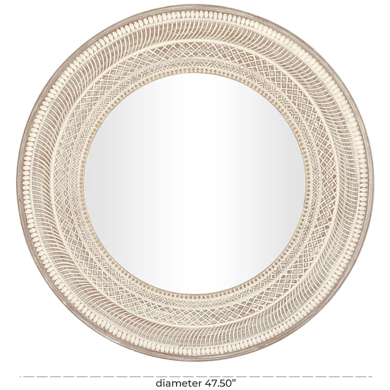 Wood Geometric Handmade Intricately Carved Room Wall Mirror with Bohemian Patterns - Brown - Roche River Decor