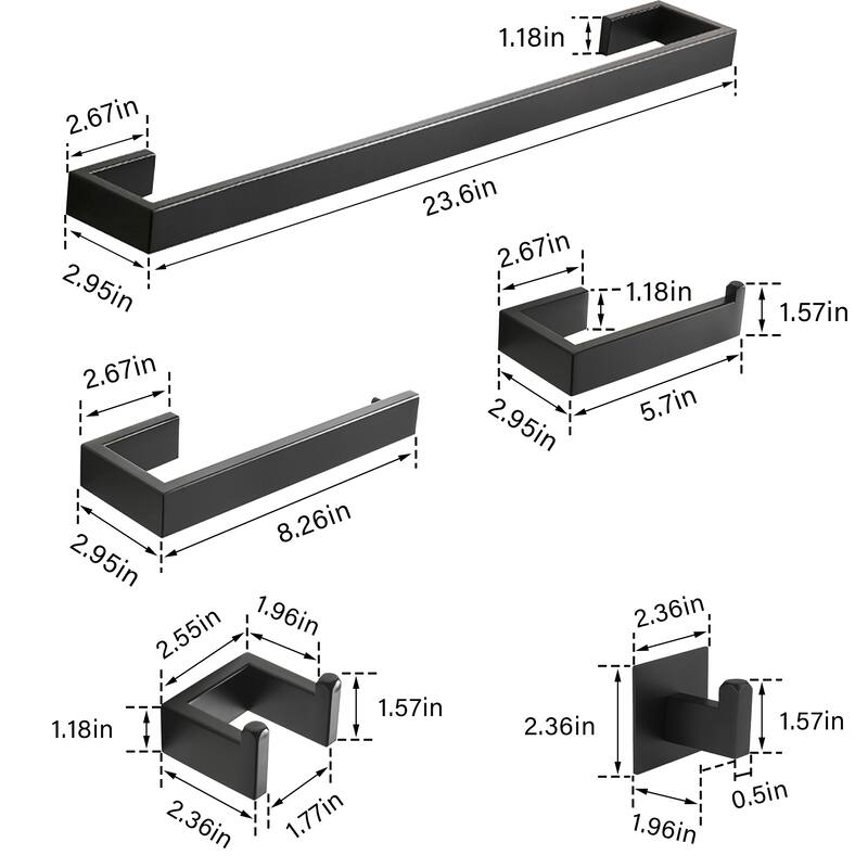 6 Piece Matte Black Bathroom Hardware Set Accessories Kit