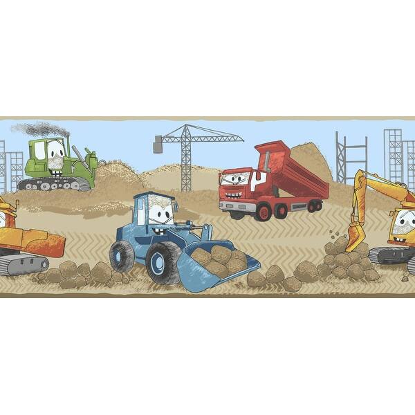 slide 1 of 1, Seabrook Designs Pick 'Em Up Trucks Unpasted Wallpaper Border - 15 in. W x 16.5 in. L 15 in. W x 16.5 in. L - Sky Blue & Sand