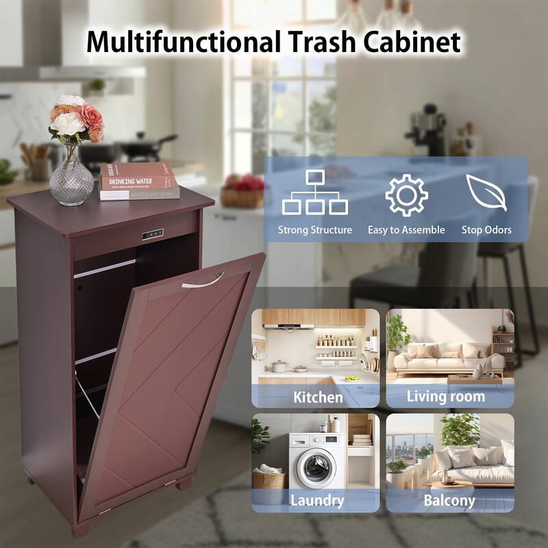VECELO Tilt Out Kitchen Trash Bin Cabinet with Negative Ion Deodorizing Function Hidden Storage for Kitchen