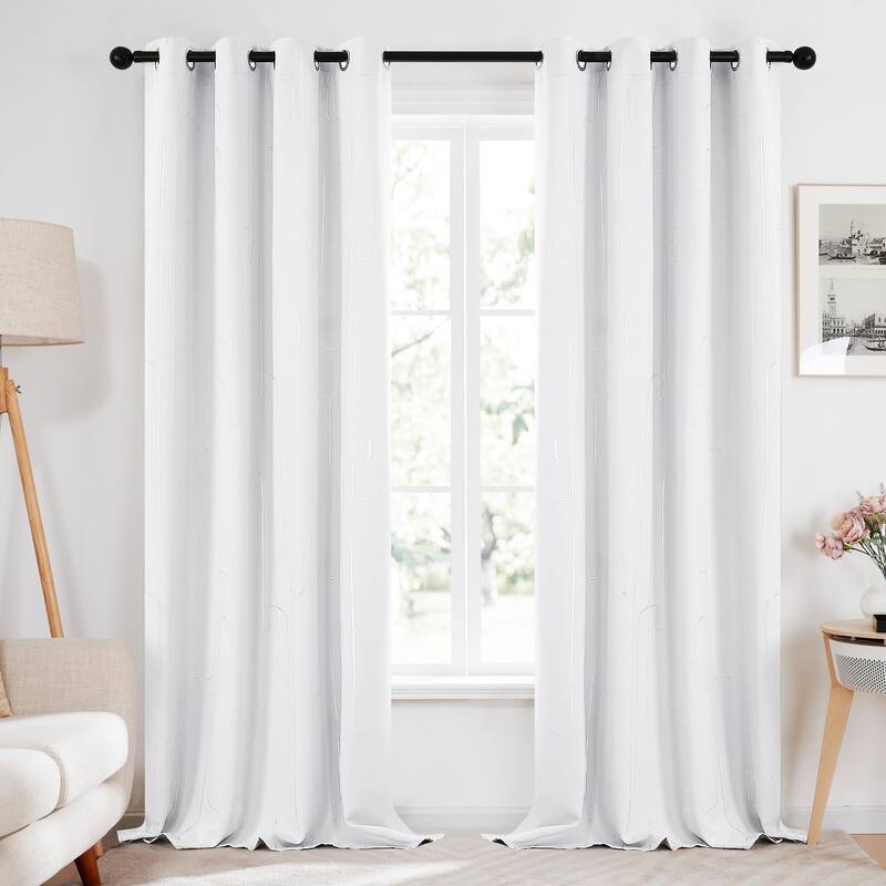 Grommet Curtains, Room Darkening Window Drapes with Lines Foil Print