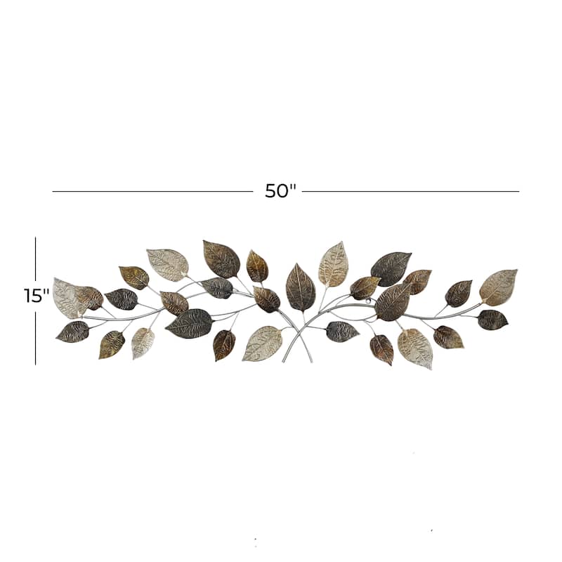 Metal Leaf Long Textured Wall Decor with Multiple Shades - Bronze - Roche River Decor
