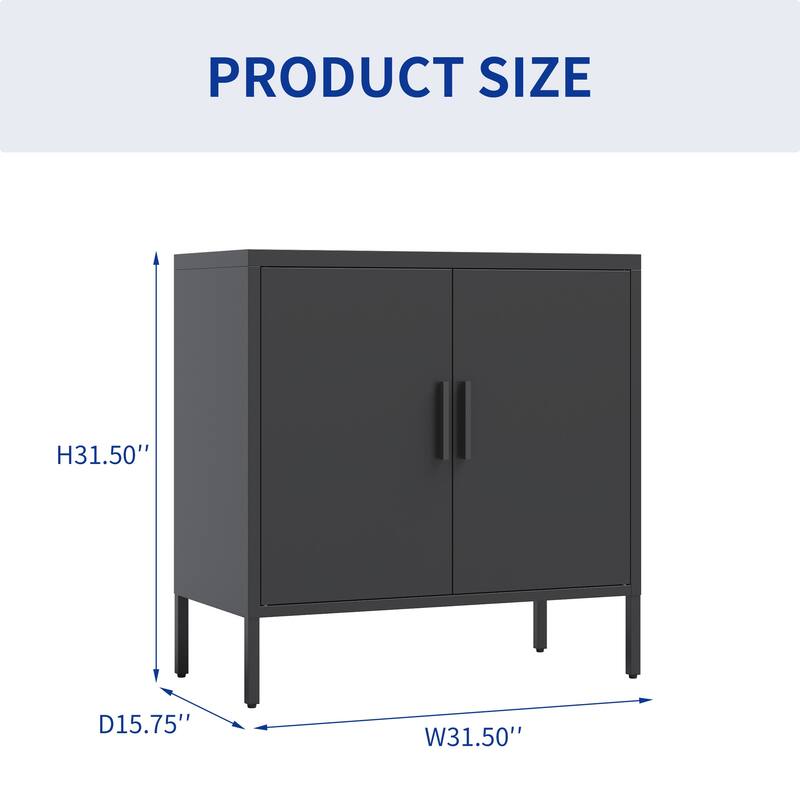 Metal Storage Cabinet with 2 Doors and 2 Adjustable Shelves, Steel Lockable Garage Storage Cabinet
