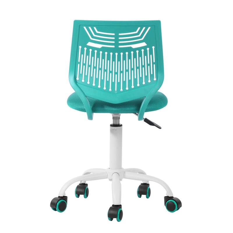 Aqua and White Adjustable Height Swivel Rolling Office Chair