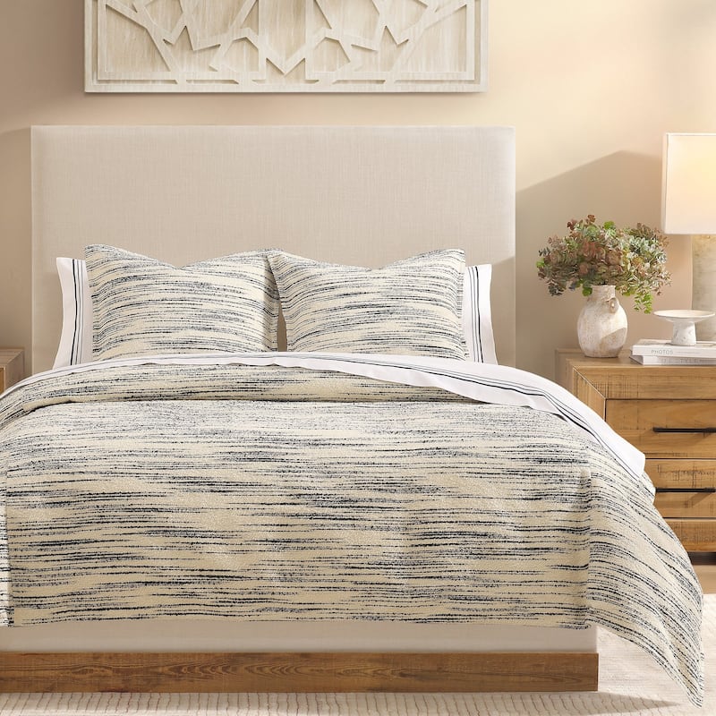 HiEnd Accents Cosmo Ivory/Black Bouclé Stripes Modern Contemporary 3 Piece Comforter Set