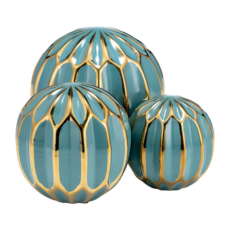 Accented Abstract Modern Coastal Decorative Orbs Set of 3