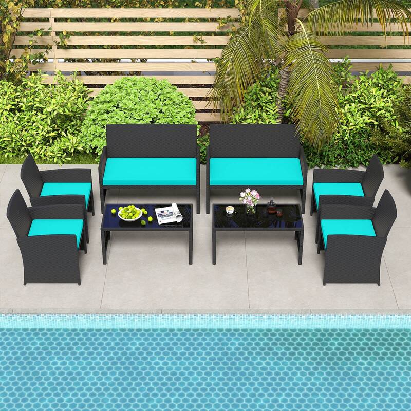 Costway 8 PCS Patio Conversation Set with Seat Cushions & Tempered - See Details