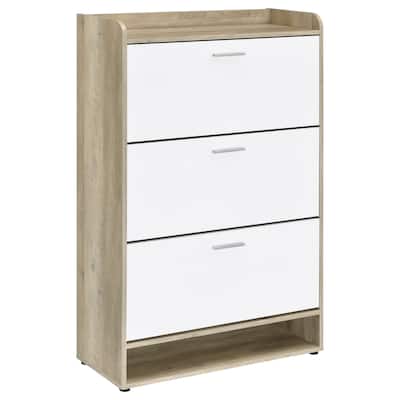 Danny Shoe Storage Cabinet, 3 Tiered, Bottom Shelf, Antiqued White Pine