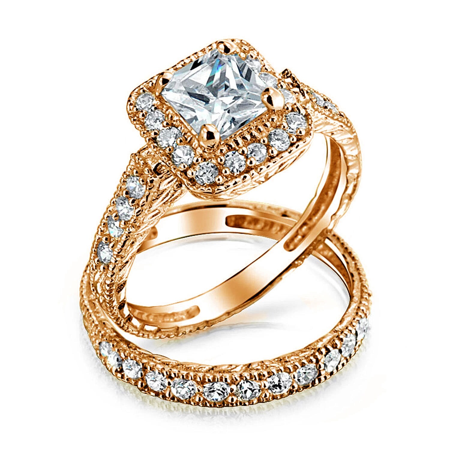 Shop 1ct Square Princess Brilliant Cut Halo Aaa Cz Pave Band
