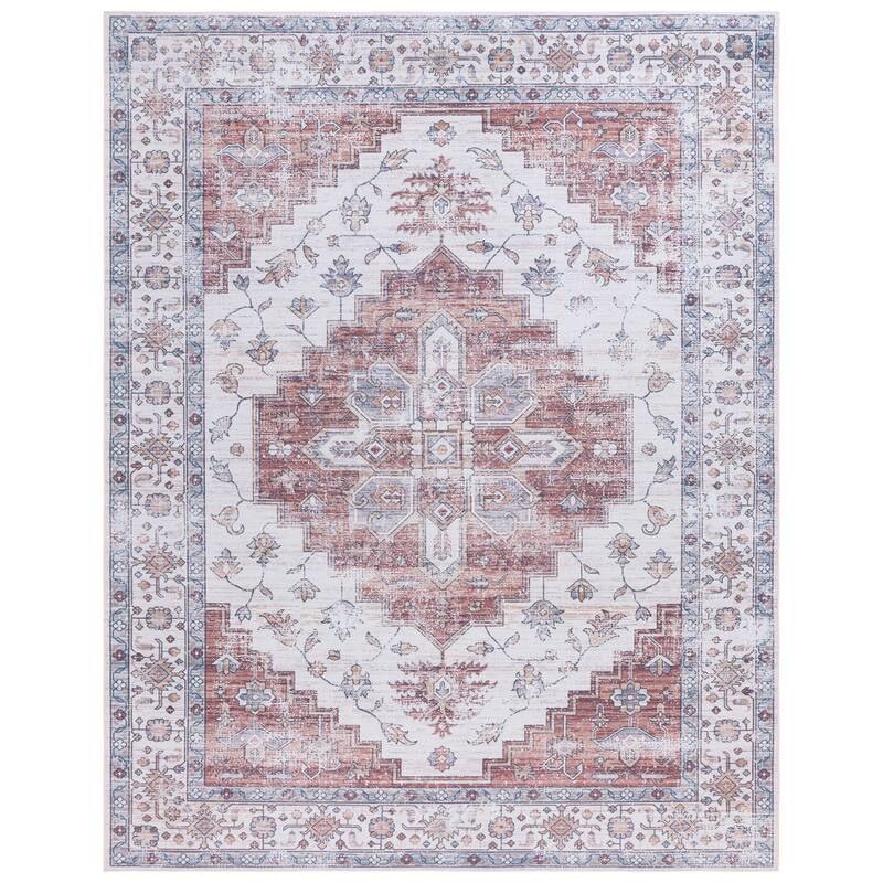 SAFAVIEH Tucson Machine Washable Slip Resistant Malvina Oriental Medallion - 9' x 12' - Ivory/Rust - Rectangle