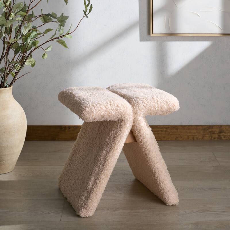 SAFAVIEH Couture Tessabella Teddy Fabric Ottoman