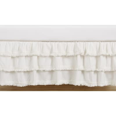 Ivory Boho Bohemian Collection Girl 3 Tiered Ruffled Crib Bed Skirt Neutral Off White Farmhouse Minimalist Tassel Fringe Cotton