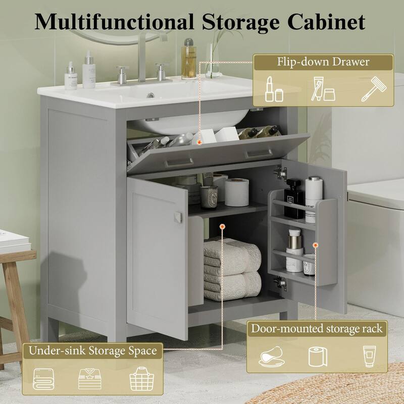 30-inch Modern Bathroom Vanity with Ceramic Sink and Versatile Storage