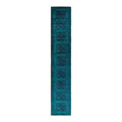 Fine Vibrance, One-of-a-Kind Handmade Runner Rug - Black, 3' 1" x 18' 2" - 3' 1" x 18' 2"