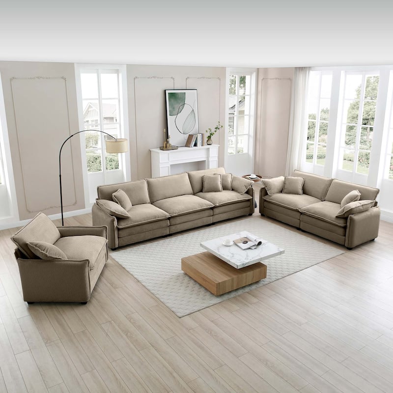 Roomfitters 3-Piece Modular Corduroy Sectional Sofa, Oversized 6-Seat Set with Memory Foam - Tan