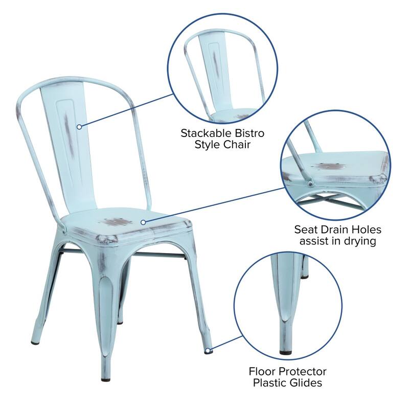 Distressed Metal Indoor/ Outdoor Stackable Chair