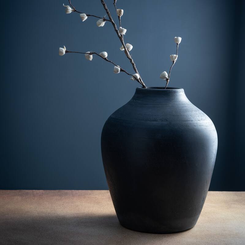 Black Terracota Vase 9.5"H - Black