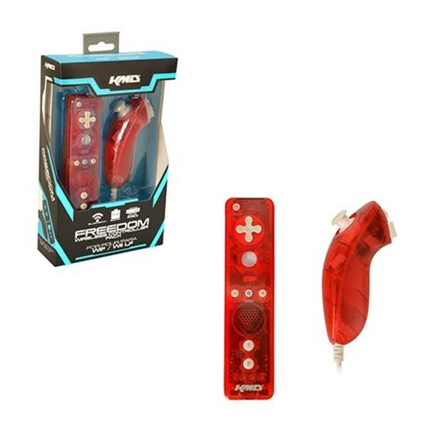 KMD Clear Red Bundle Controller Pack: Wireless Nunchuk & Freedom Remote With Action Plus for Nintendo Wii/ Nintendo Wii U