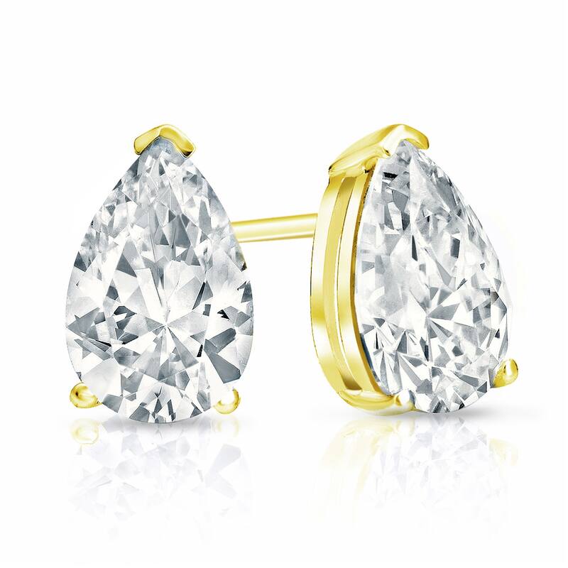 Auriya Plat Gold Lab Grown 4.00 carat TDW Pear Diamond Stud Earrings V-End Prong Push-back