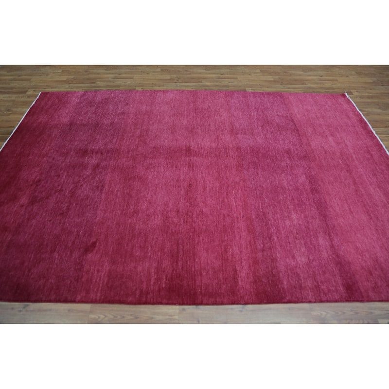 Hand Knotted Oriental 100% Wool Carpet Modern Solid Pink Gabbeh Area Rug - 9' 2'' X 6' 1''