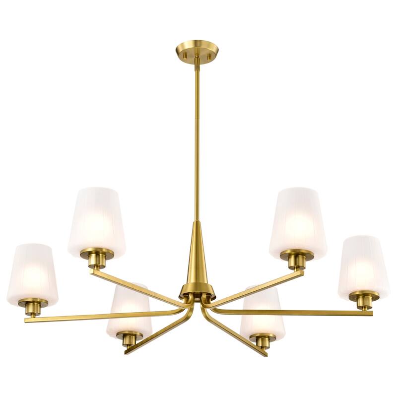 Lune 6 Light Chandelier Vintage Brass Finish Etched White Glass - Vintage Brass