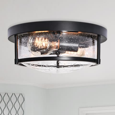 OYIPRO Vintage 2-Light Flush Mount Lighting with Seeded Glass Shade