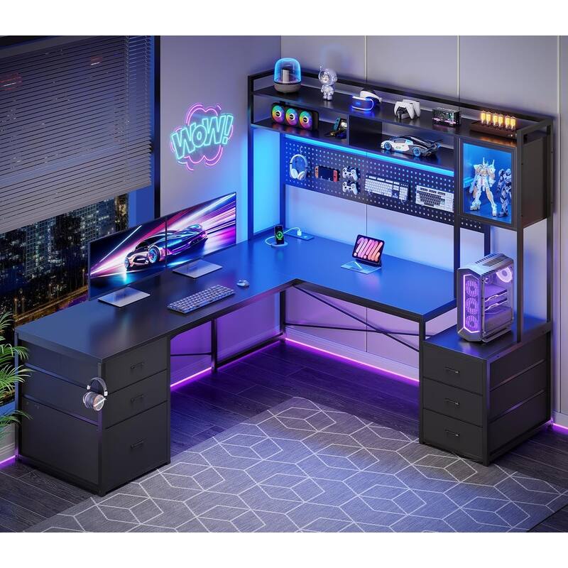 L Shaped Gaming Desk 6 Drawers Reversible Computer Corner Desk