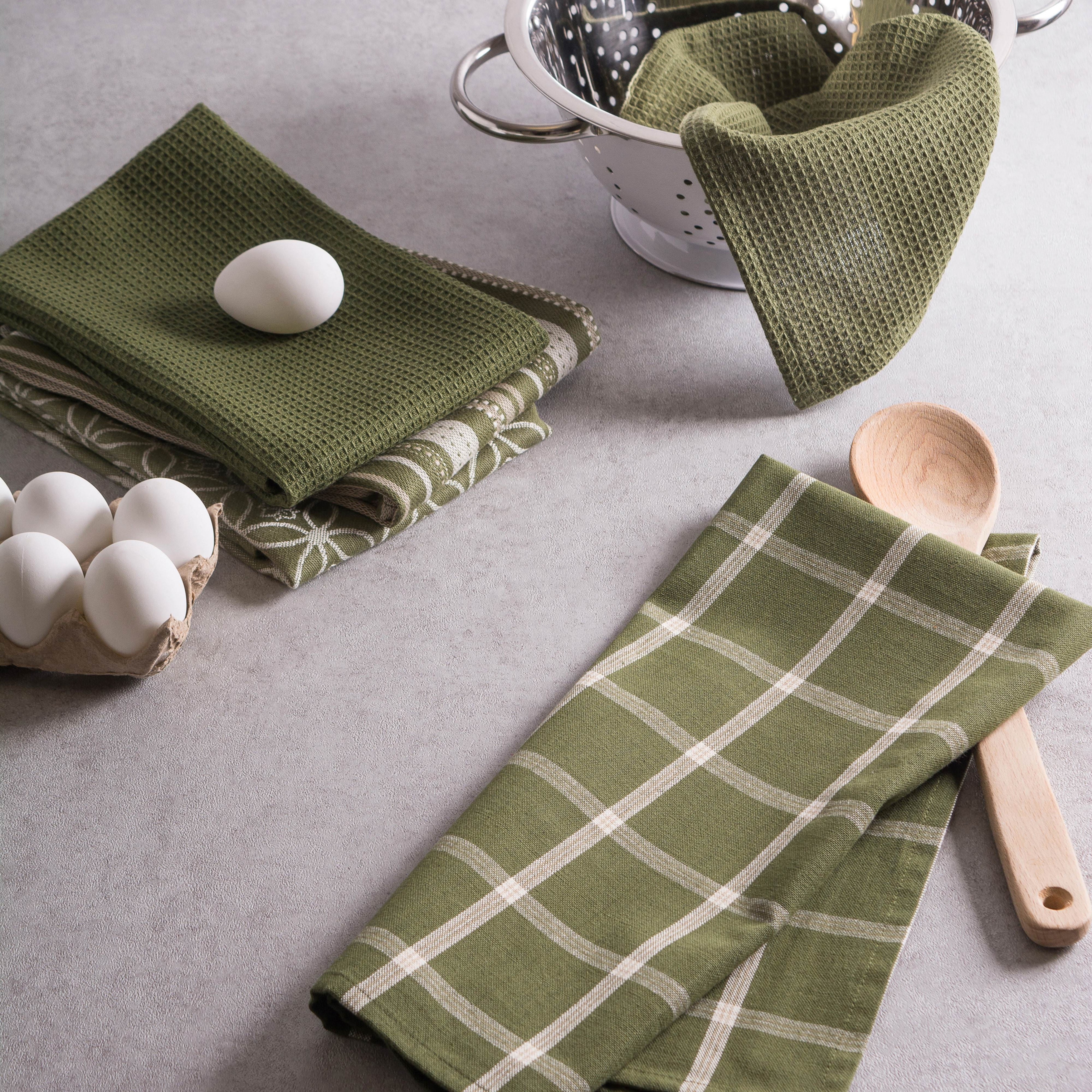 Set of 5 Green Dish Cloths & Dish Towels 28 x 18