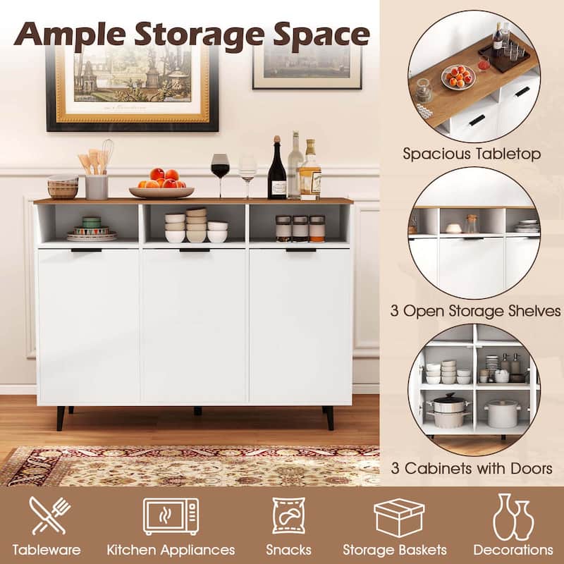 Costway Buffet Sideboard with 3 Open Compartments 3 Doors 5-Posistion - See Details