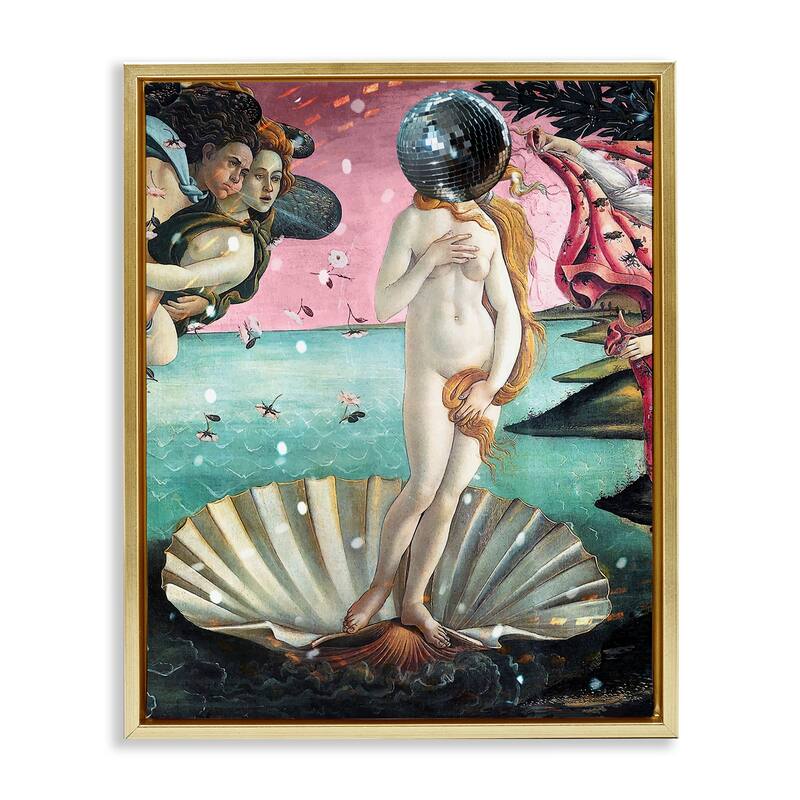 Stupell Classic Clamshell with Disco Ball Framed Floater Canvas Wall Art Design By Lil' Rue - 17 x 21 - Gold
