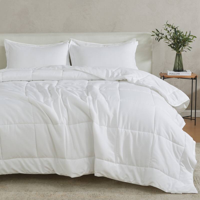 Linery & Co. All Season Down Alternative Reversible Comforter Set - White Solid - Queen