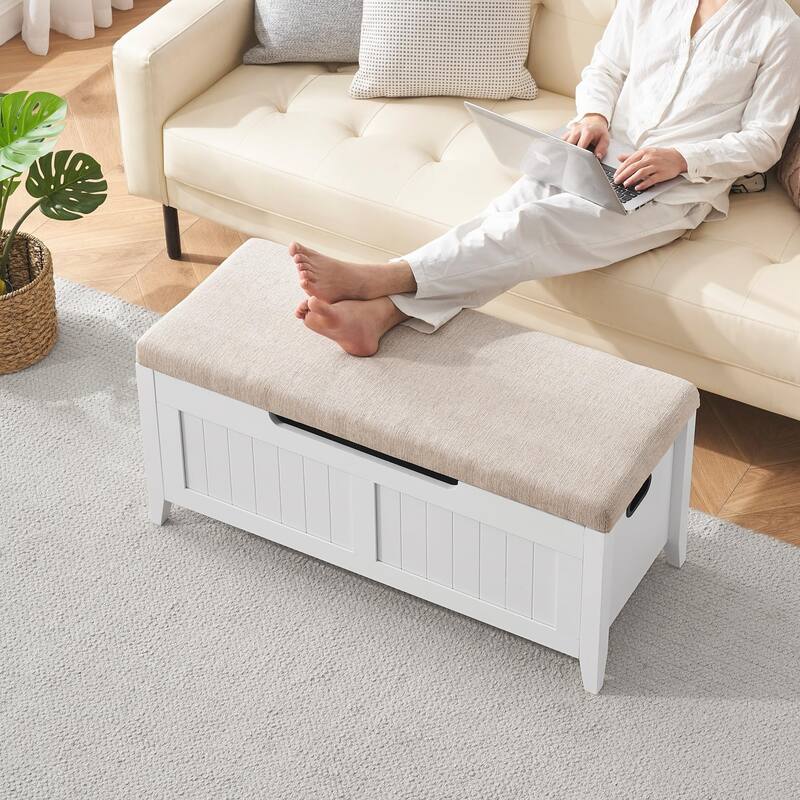 Wooden Storage Bench with Hidden Storage Space for Bedroom - 15.7"D x 39.4"W x 18.1"H