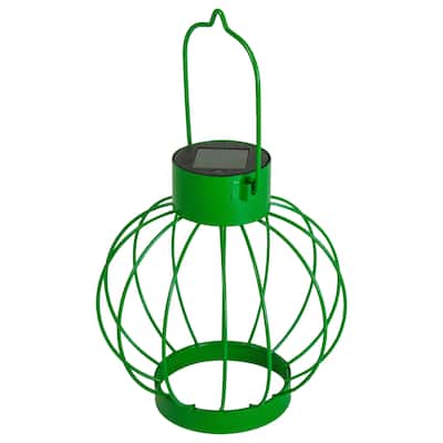 6.5" Green Outdoor Hanging LED Solar Lantern with Handle - 6.5