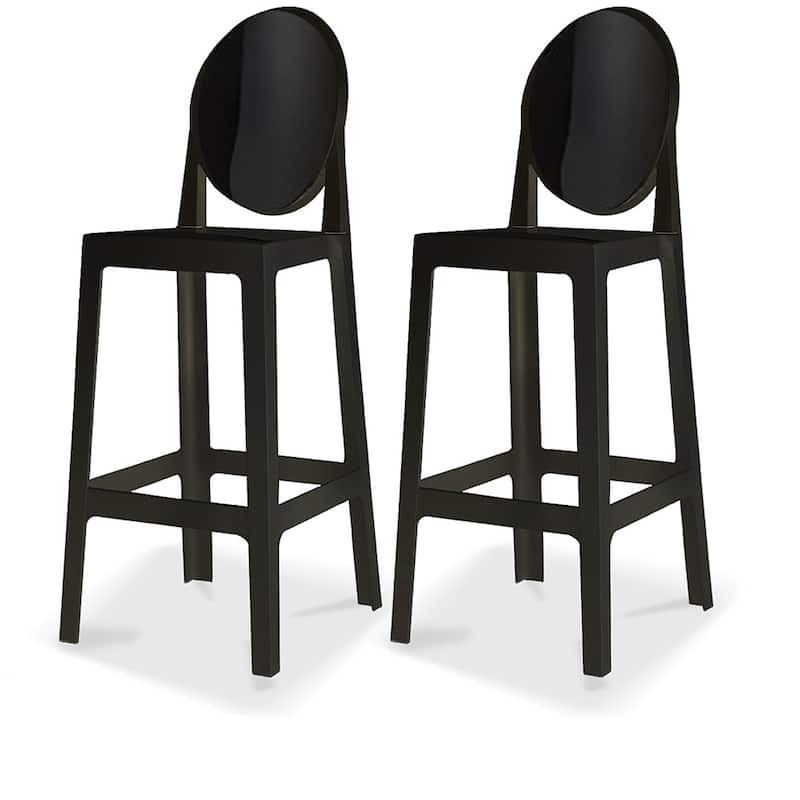 Set of 2 Modern High Back Side Armless Bar Stools With Backs Chairs For Kitchen Island Home Indoor Outdoor Patio Clear - Black