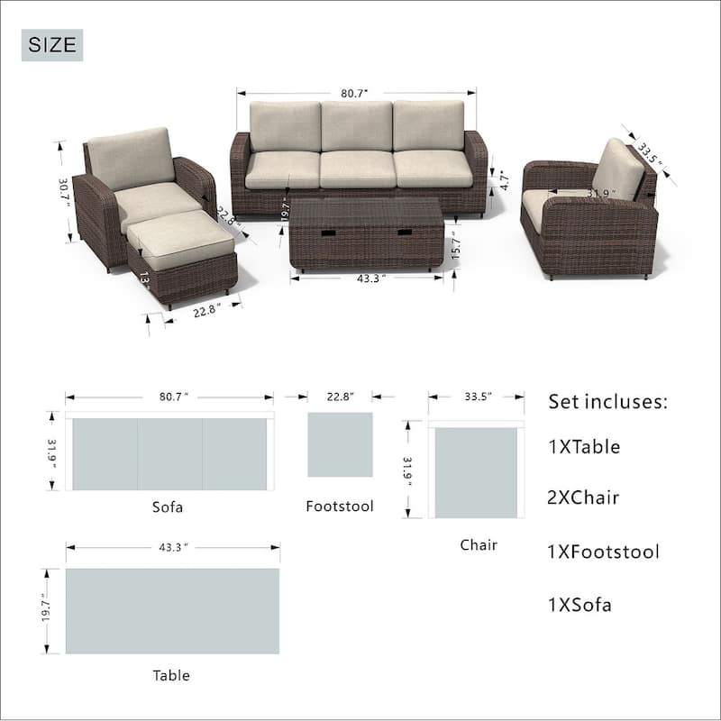 5-piece Wicker Patio Chat Set with Drawer Table