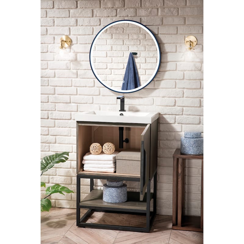 James Martin Vanities Columbia 24" Single Vanity, Ash Gray with White Glossy Composite Stone Top