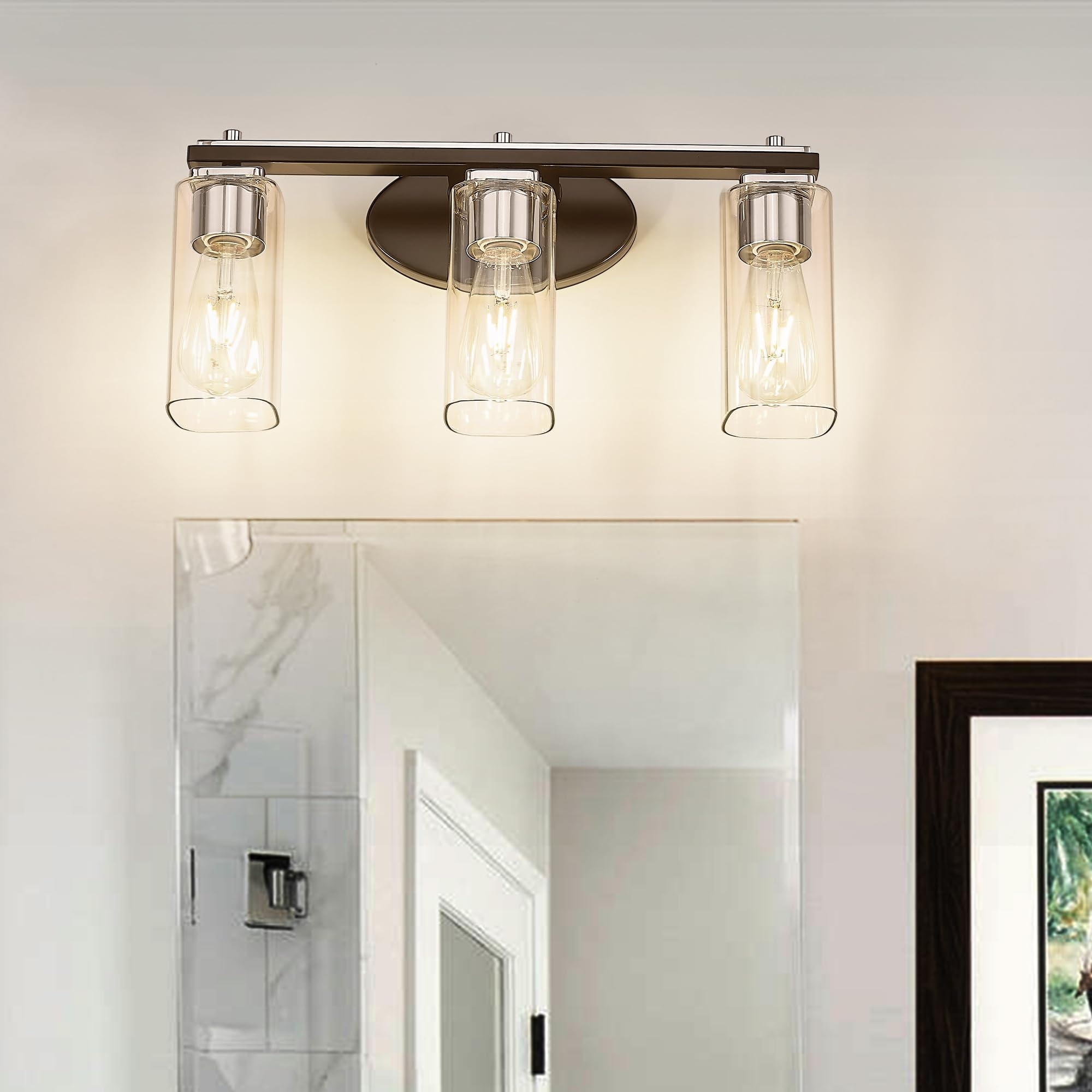 3-Light Wall Sconces Bathroom Vanity Light Over Mirror - Black and Chrome