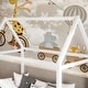 preview thumbnail 20 of 26, Twin/Full Size House Bed with LED Light and Guardrails, Solid Wood Kids Montessori Bed with Roof Frame and Slats Support