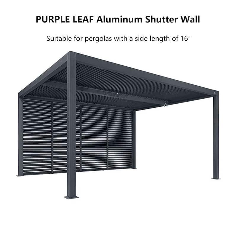 PURPLE LEAF Grey Louvered Pergola Accessories Roller Blinds, Strip Light and Shutter Wall(Pergola Not Included) - 16' - Shutter Wall Only