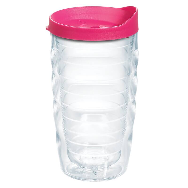 Tervis Clear & Colorful Lidded Made in USA Double Walled Insulated Travel Tumbler, Fuchsia Lid - 10oz Wavy - 10oz Wavy