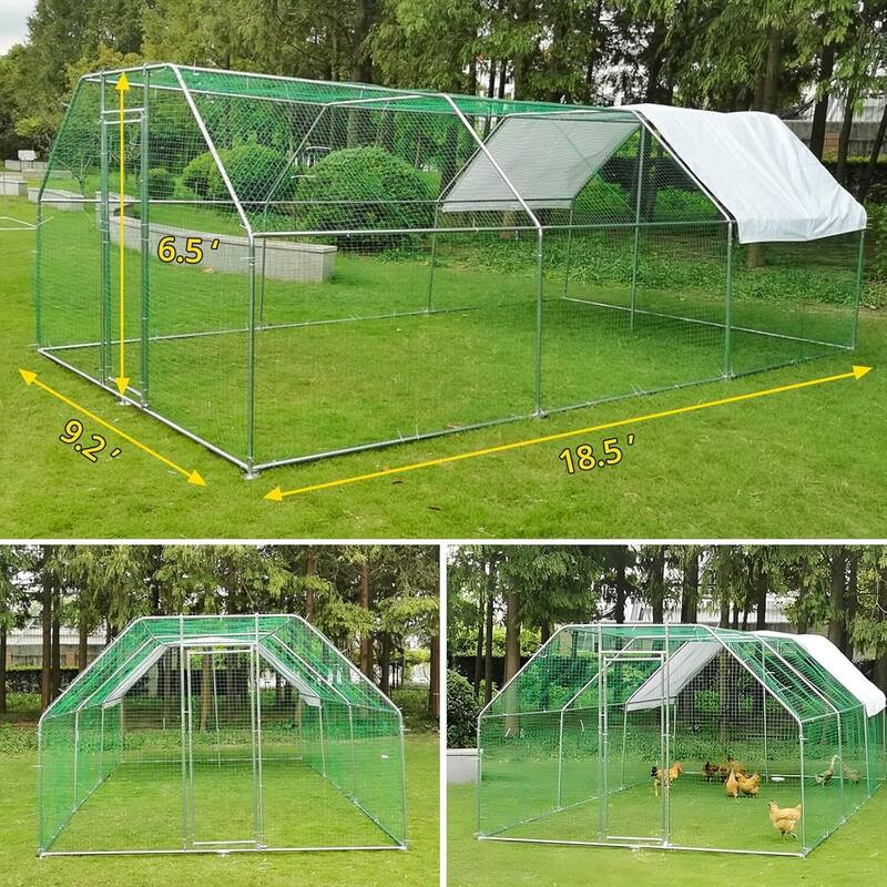 Large Metal Chicken Coop, with Waterproof Roof Cover