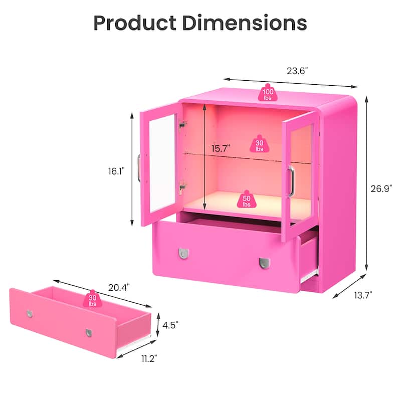 27'' Tall Display Cabinet with Acrylic Doors and LED Lights - N/A