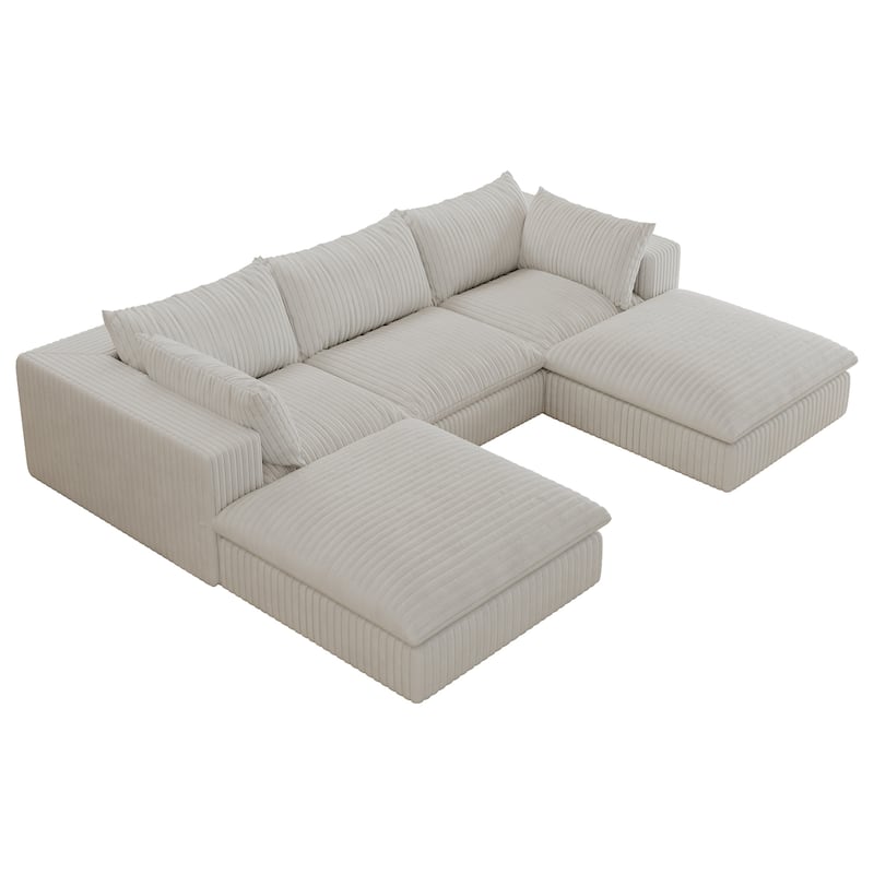 Modular Deep Seat Couch U-shaped Sectional Sofa with Chaise Lounge Corduroy Upholstered Sleeper Sofa Bed with Ottomans