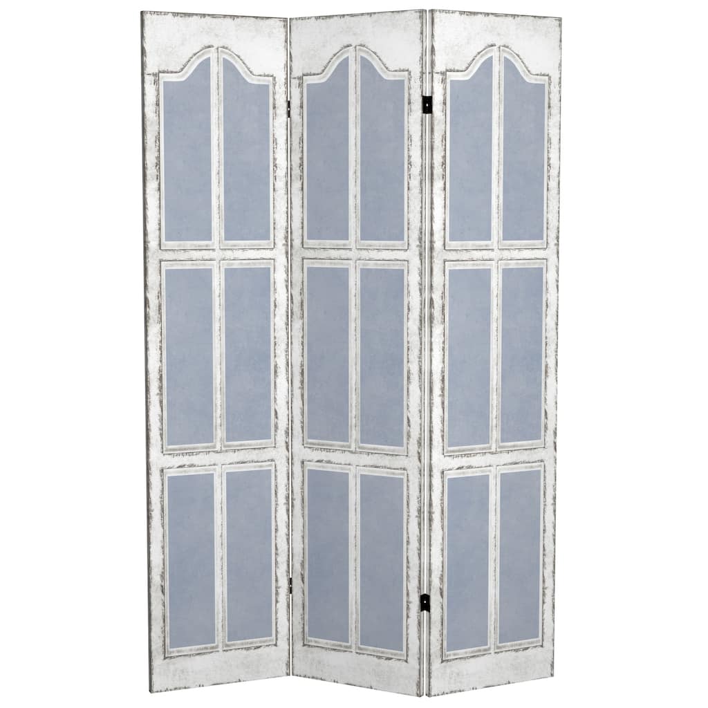 6 ft. Tall Double Sided Blue and White Shutters Canvas Room Divider