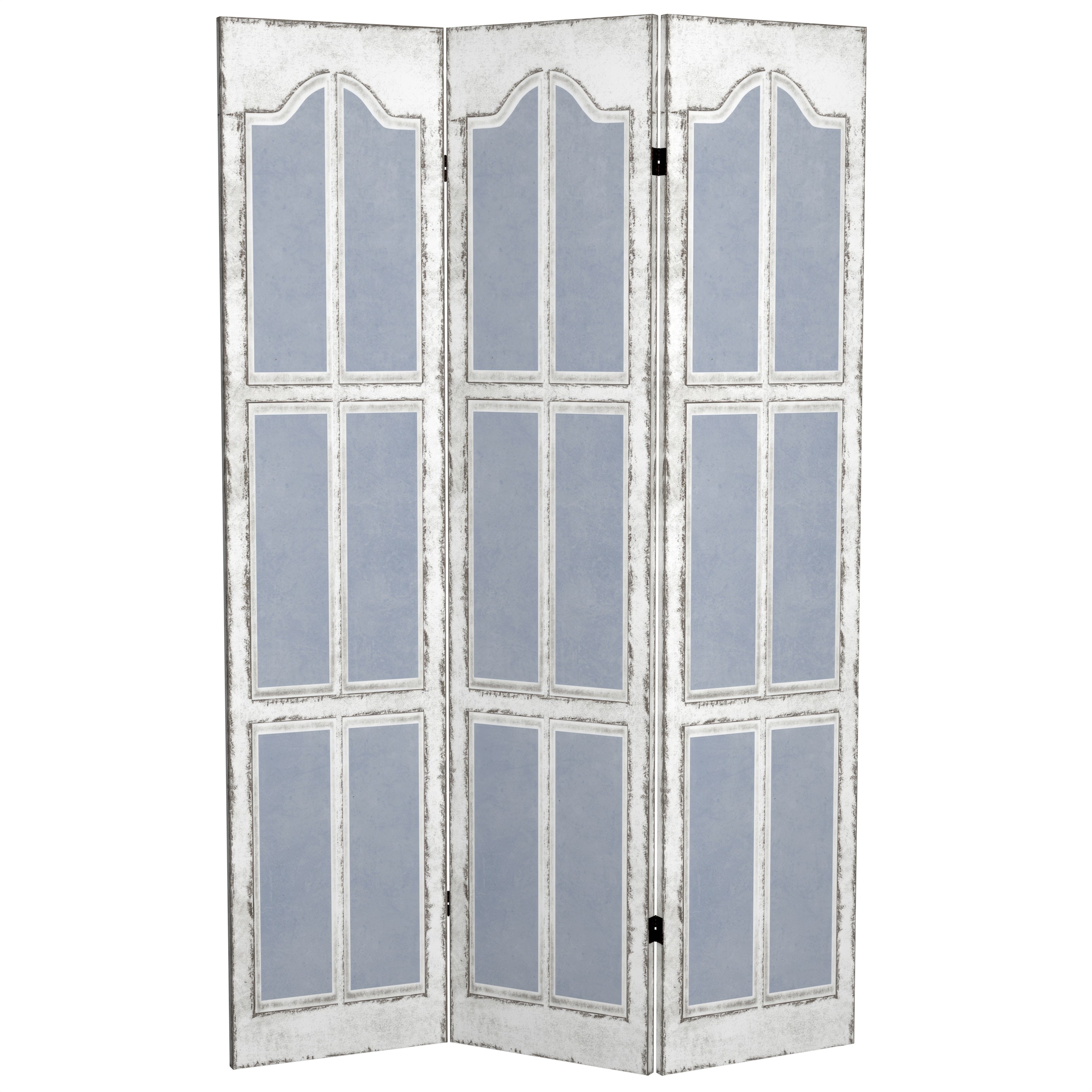 6 ft. Tall Double Sided Blue and White Shutters Canvas Room Divider