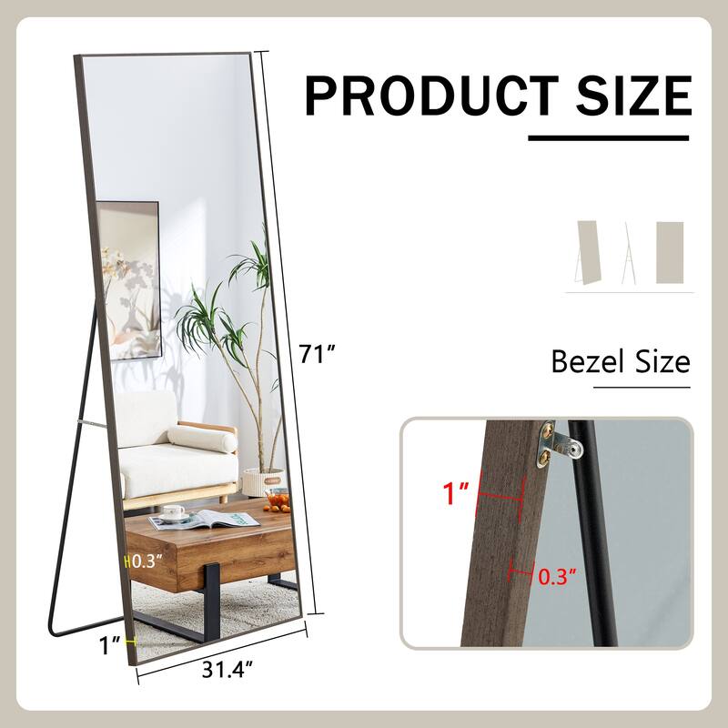 Roomfitters Full-Length Mirror with Black Solid Wood Frame, 71"x31.4" Floor Standing or Wall-Mounted Dressing Mirror