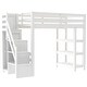 preview thumbnail 5 of 24, Twin/Full Size Loft Bed with Small Wardrobe, LED Light and Storage Staircase, Wooden Loft Bedframe with Storage Shelves for Kids