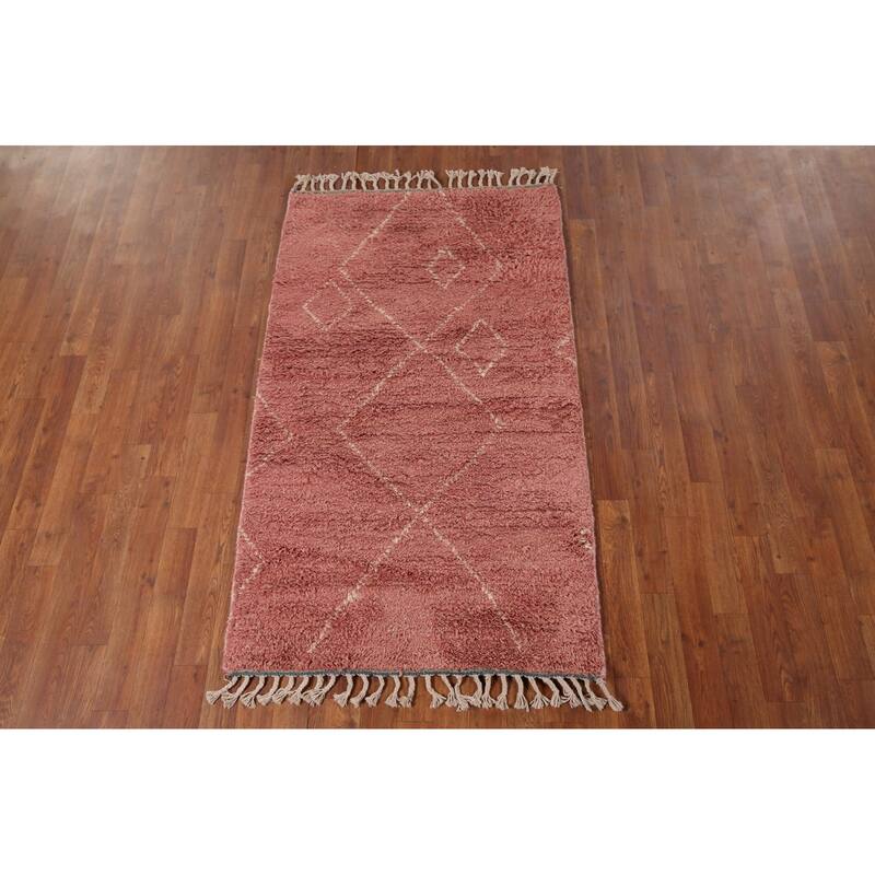 Moroccan Accent Rug Hand-Knotted Geometric Wool Carpet - 3'0" x 5'2"